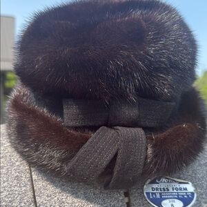 Dior Black Fur Hat with Bow
